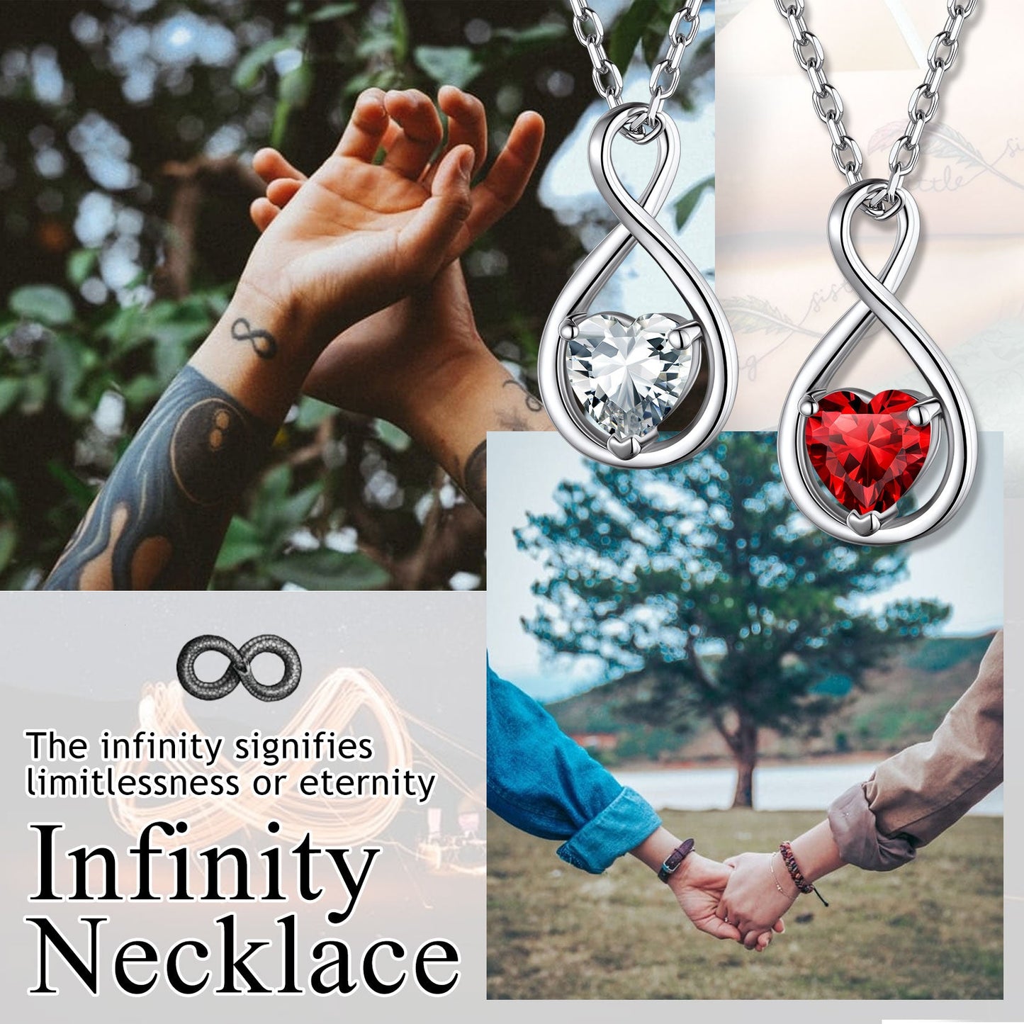 925 Sterling Silver Birthstone Infinity Necklace for