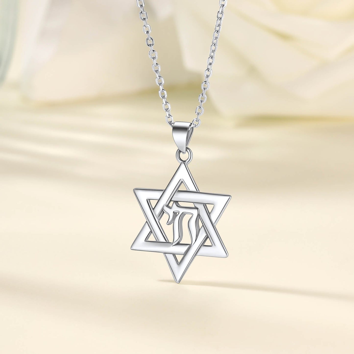 Silver Hebrew Jewish Pendant Necklace for