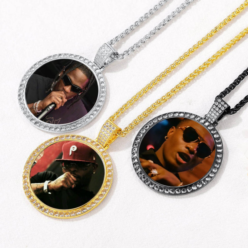 Personalized Large Picture Circle Necklace Memorial Photo Pendant for