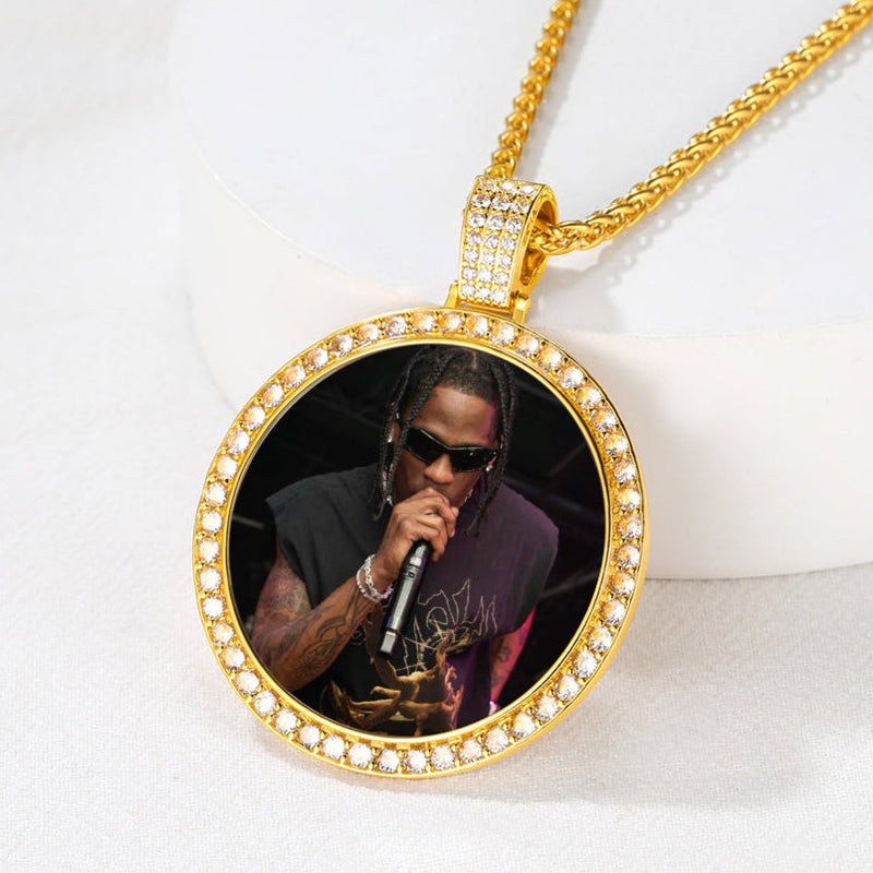 Personalized Large Picture Circle Necklace Memorial Photo Pendant for