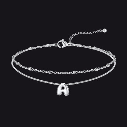 Layered Chain With Beads Bubble Initial Anklets for Mom Gift
