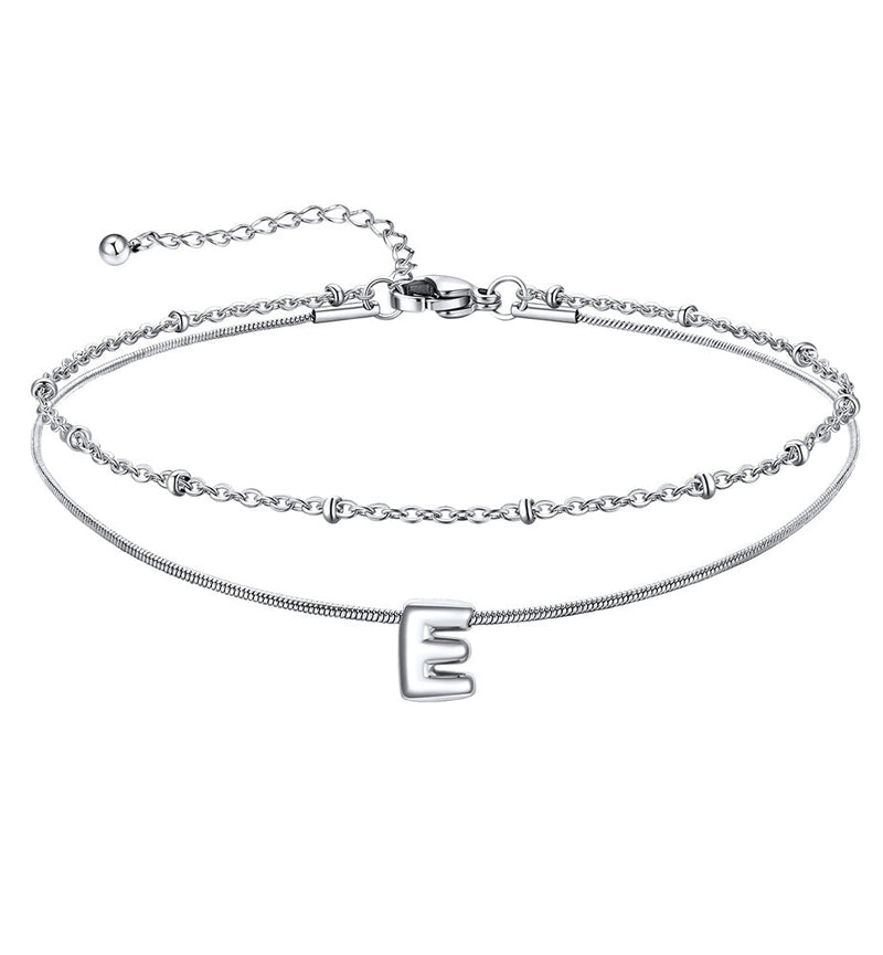 Layered Chain With Beads Bubble Initial Anklets for Mom Gift