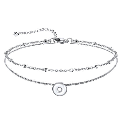 Layered Chain With Beads Bubble Initial Anklets for Mom Gift