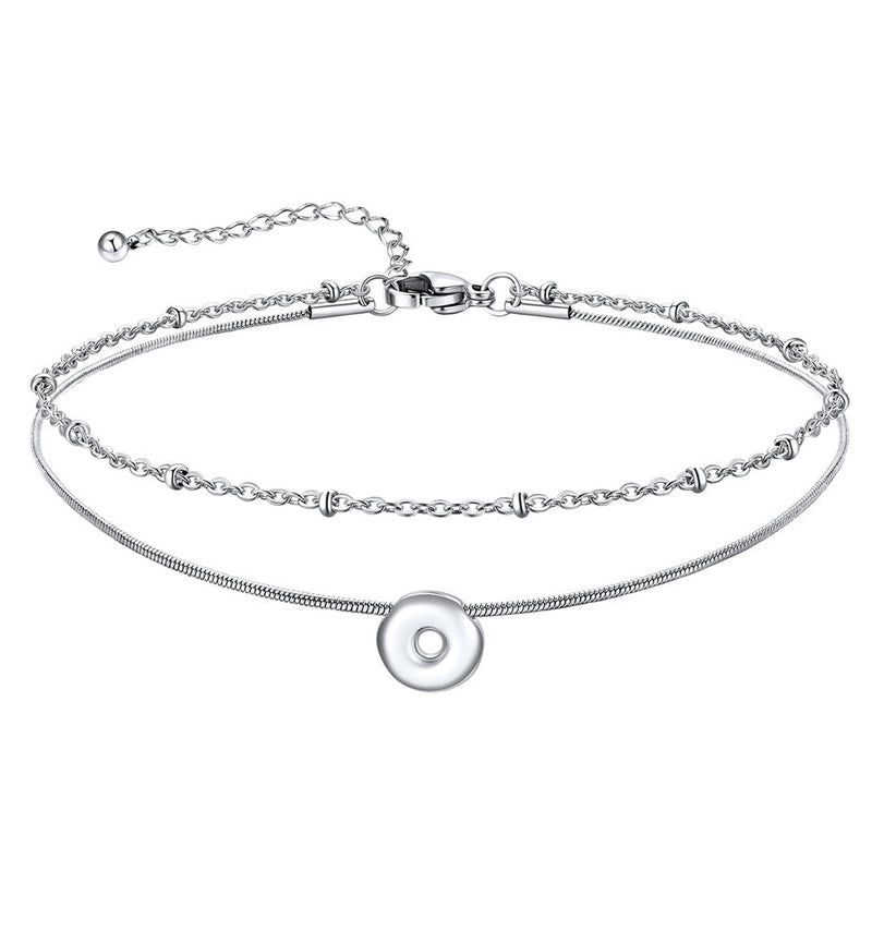 Layered Chain With Beads Bubble Initial Anklets for Mom Gift