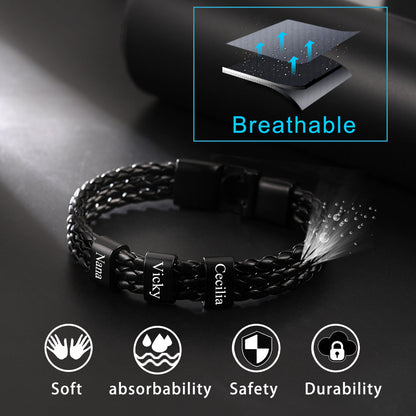 Customized Braided Leather Bracelet With Name Beads for