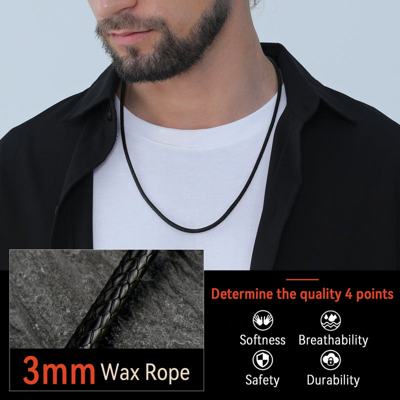 3mm Braided Leather Cord Chain Rope Necklace & Bracelet Set for