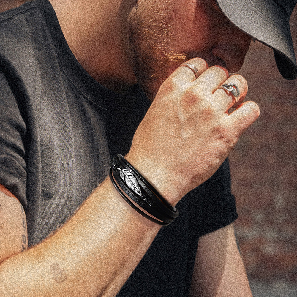 Feather Multi Layer Braided Leather Bracelet Gift for Son