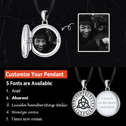 Custom Celtic Knot Photo Locket Necklace With Leather Chain for