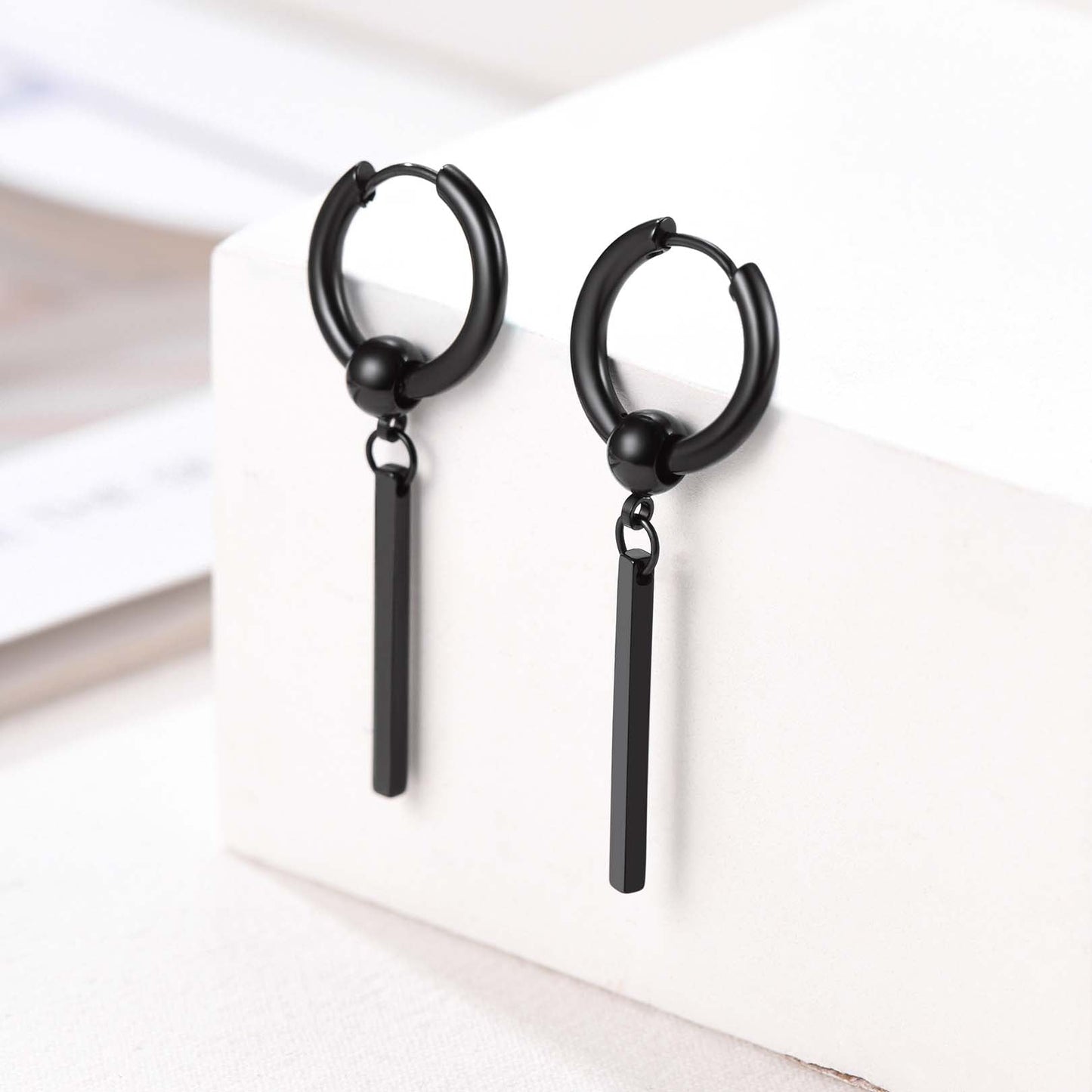 Punk Long Bar Drop Hoop Earrings for