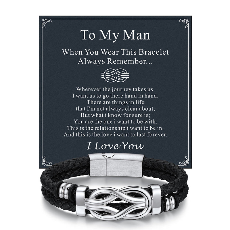 Customized Infinity Love Knot Leather Bracelet for