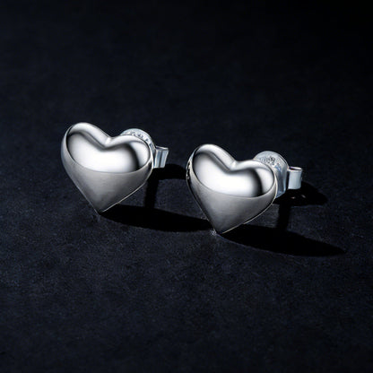 Sterling Silver Chunky Puffy Heart Stud Earrings for