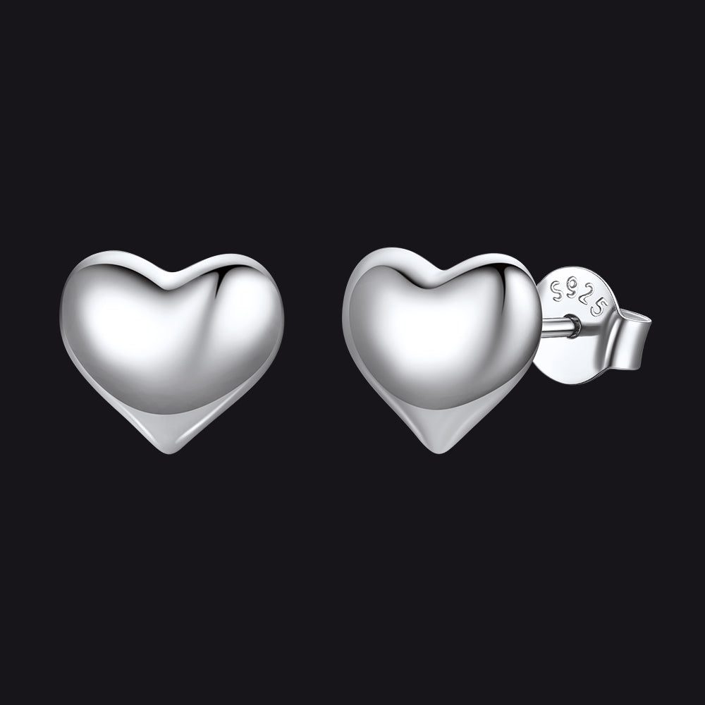 Sterling Silver Chunky Puffy Heart Stud Earrings for