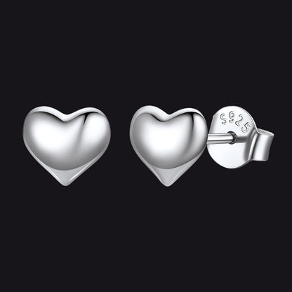 Sterling Silver Chunky Puffy Heart Stud Earrings for