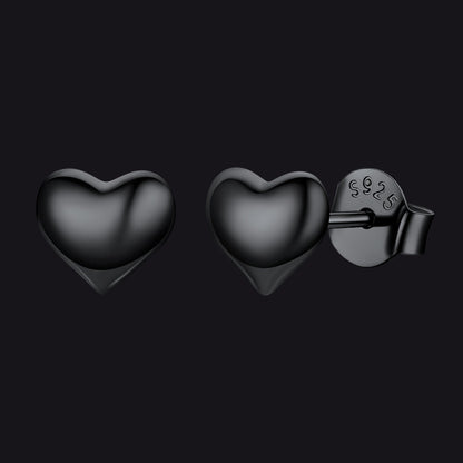 Sterling Silver Chunky Puffy Heart Stud Earrings for