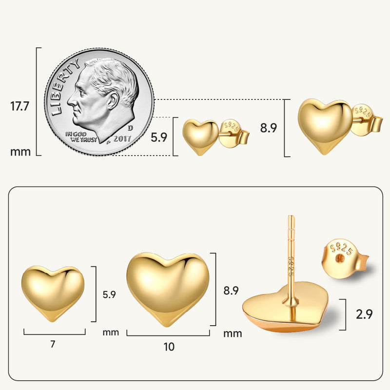 Sterling Silver Chunky Puffy Heart Stud Earrings for