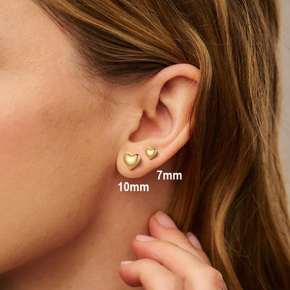 Sterling Silver Chunky Puffy Heart Stud Earrings for