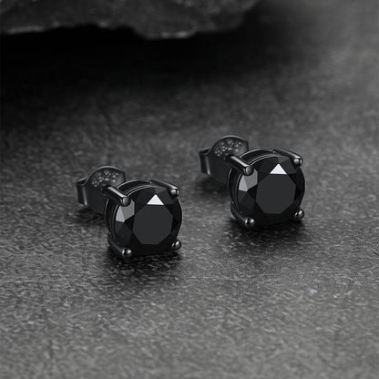 Sterling Silver Round Black Diamond Stud Earrings for