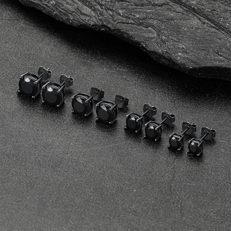Sterling Silver Round Black Diamond Stud Earrings for