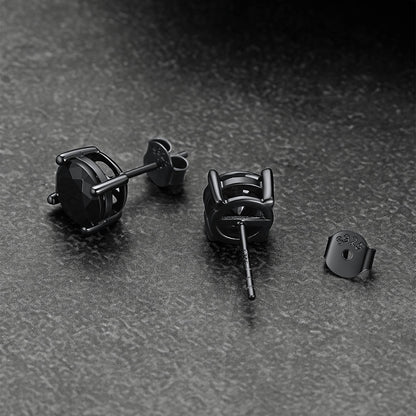 Sterling Silver Round Black Diamond Stud Earrings for