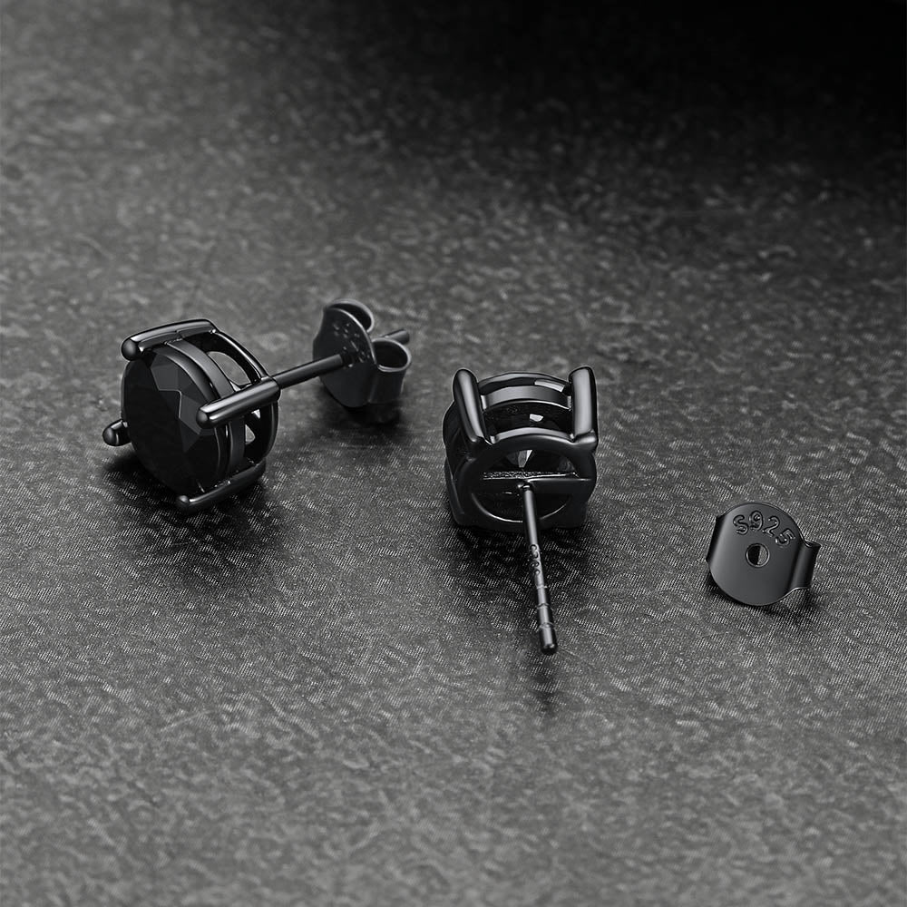 Sterling Silver Round Black Diamond Stud Earrings for
