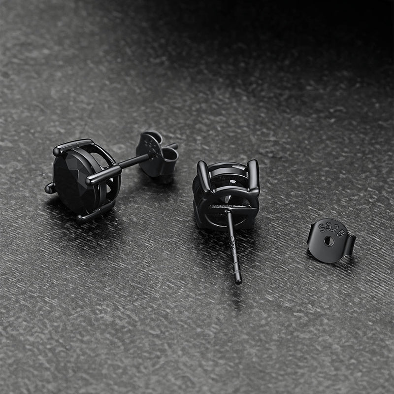 Sterling Silver Round Black Diamond Stud Earrings for