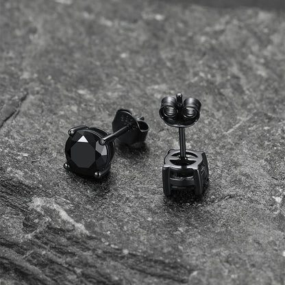 Sterling Silver Round Black Diamond Stud Earrings for