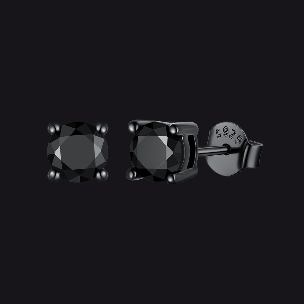 Sterling Silver Round Black Diamond Stud Earrings for