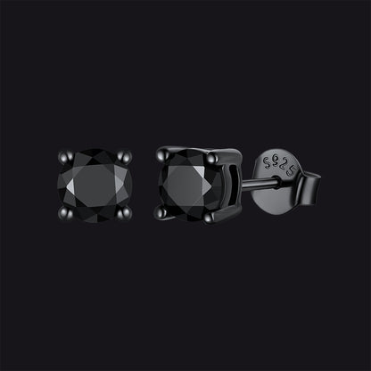 Sterling Silver Round Black Diamond Stud Earrings for