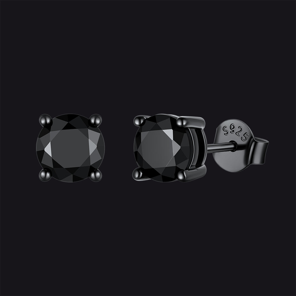 Sterling Silver Round Black Diamond Stud Earrings for