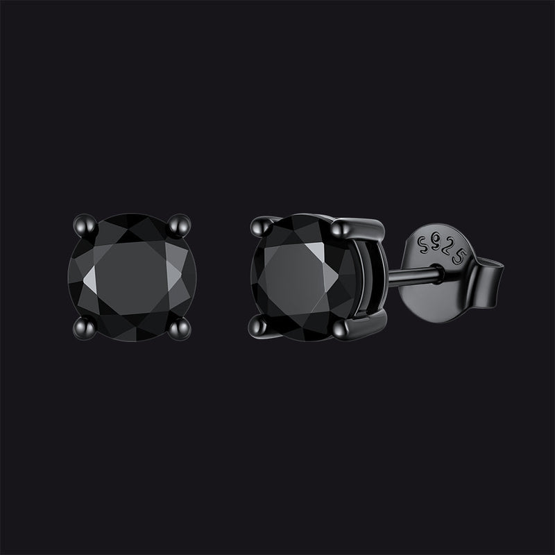 Sterling Silver Round Black Diamond Stud Earrings for