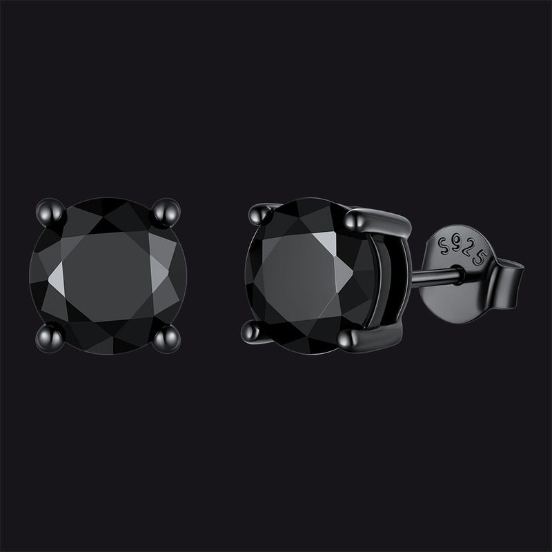 Sterling Silver Round Black Diamond Stud Earrings for