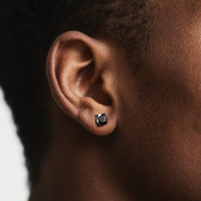 Sterling Silver Round Black Diamond Stud Earrings for