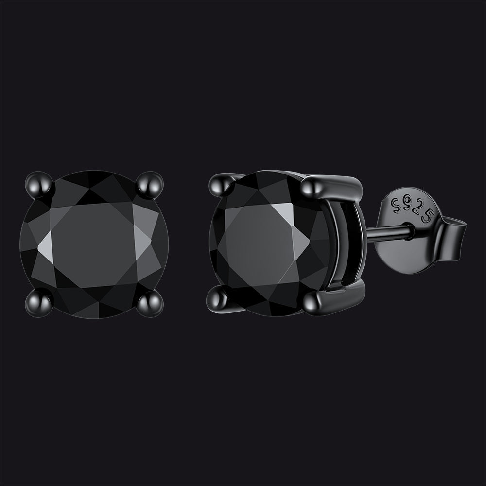 Sterling Silver Round Black Diamond Stud Earrings for