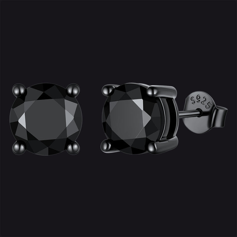 Sterling Silver Round Black Diamond Stud Earrings for