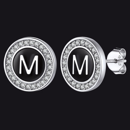 Personalized Black Initial Letter Stud Earrings for
