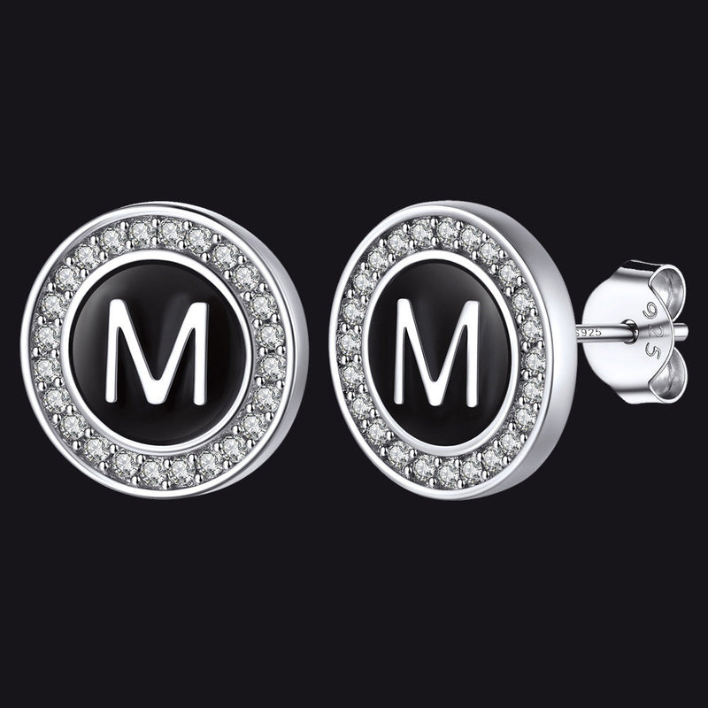 Personalized Black Initial Letter Stud Earrings for