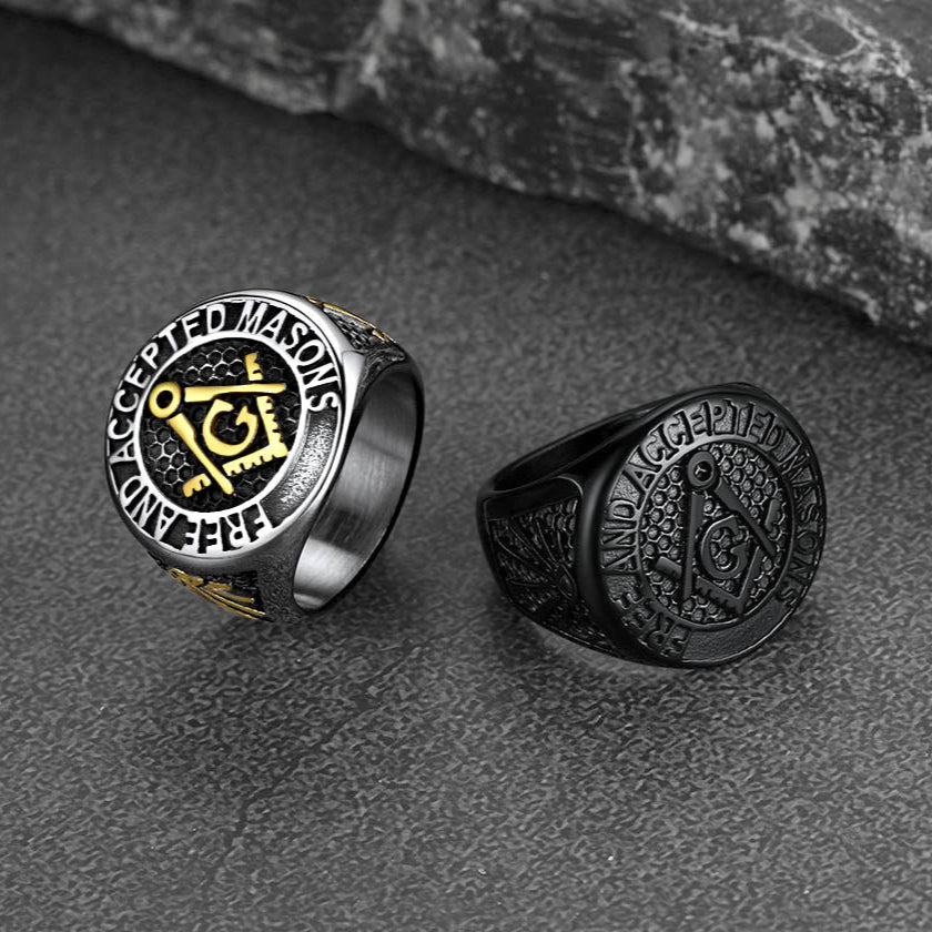 Stainless Steel Masonic Signet Ring for Freemasonry