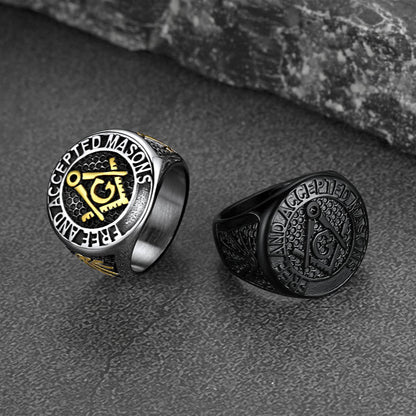 Stainless Steel Masonic Signet Ring for Freemasonry