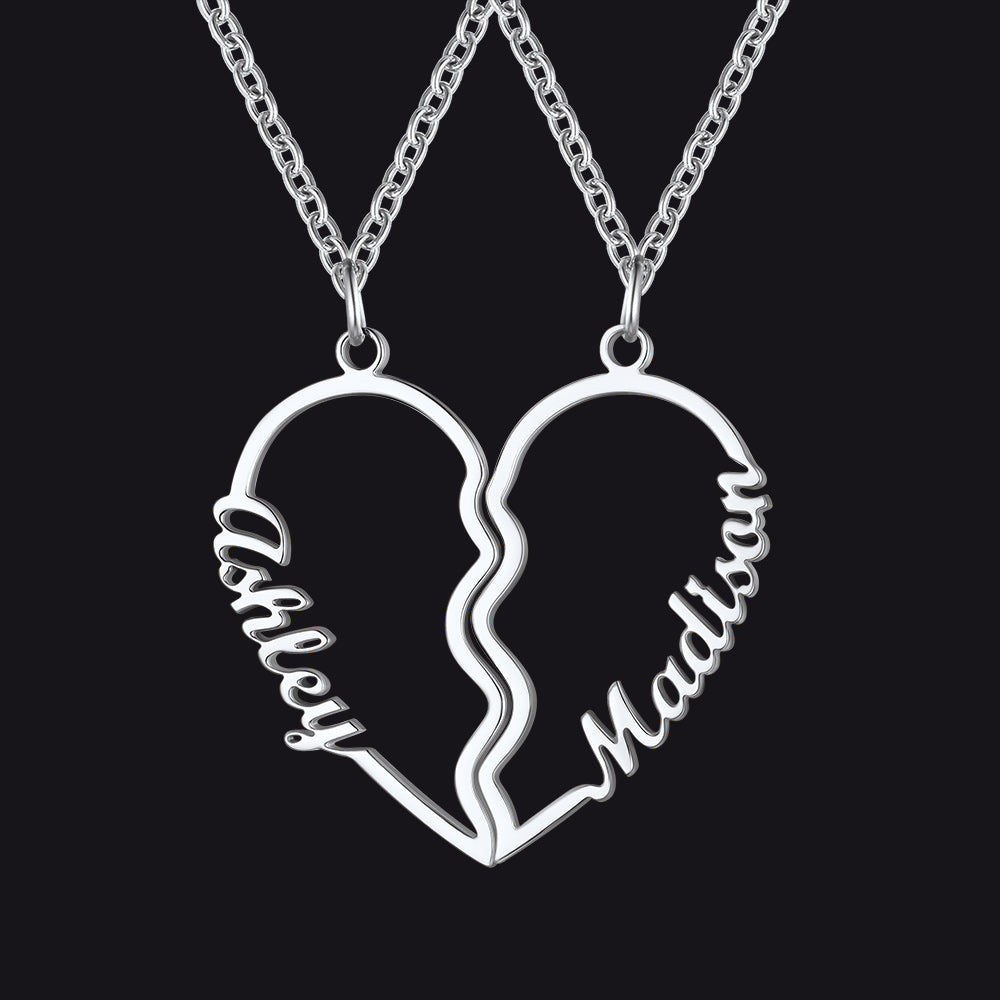 Custom Name Matching Heart Couple Necklaces Gift for Couple Mom Daughter