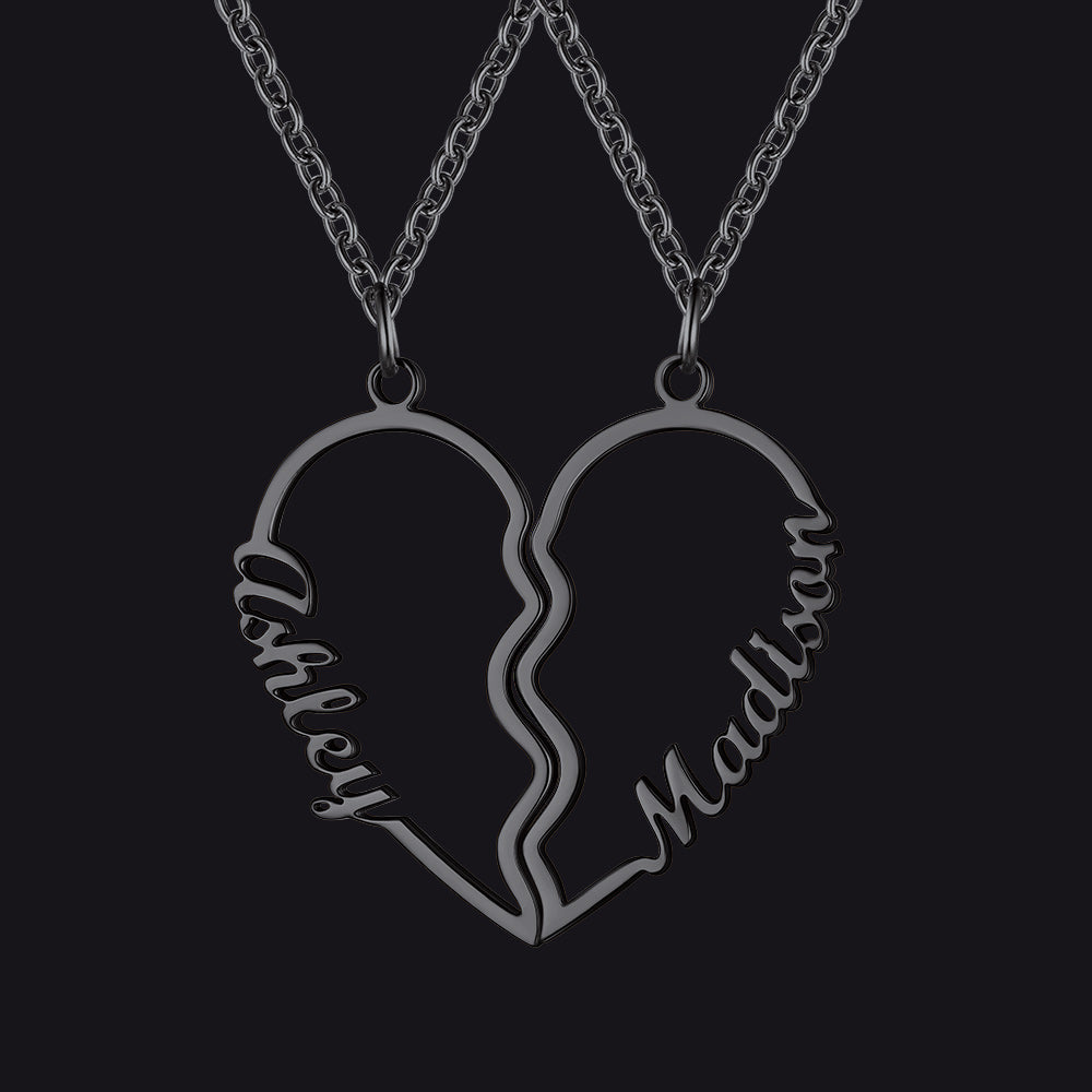 Custom Name Matching Heart Couple Necklaces Gift for Couple Mom Daughter