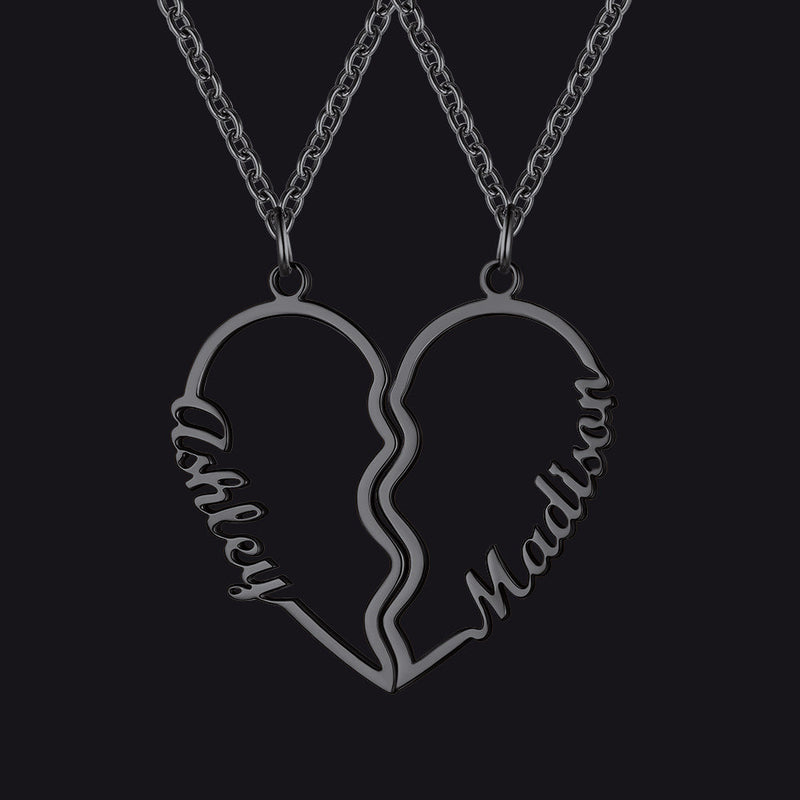 Custom Name Matching Heart Couple Necklaces Gift for Couple Mom Daughter