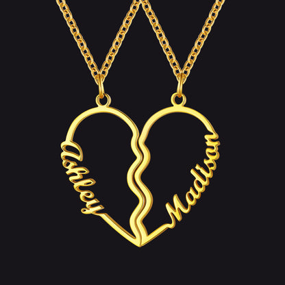 Custom Name Matching Heart Couple Necklaces Gift for Couple Mom Daughter