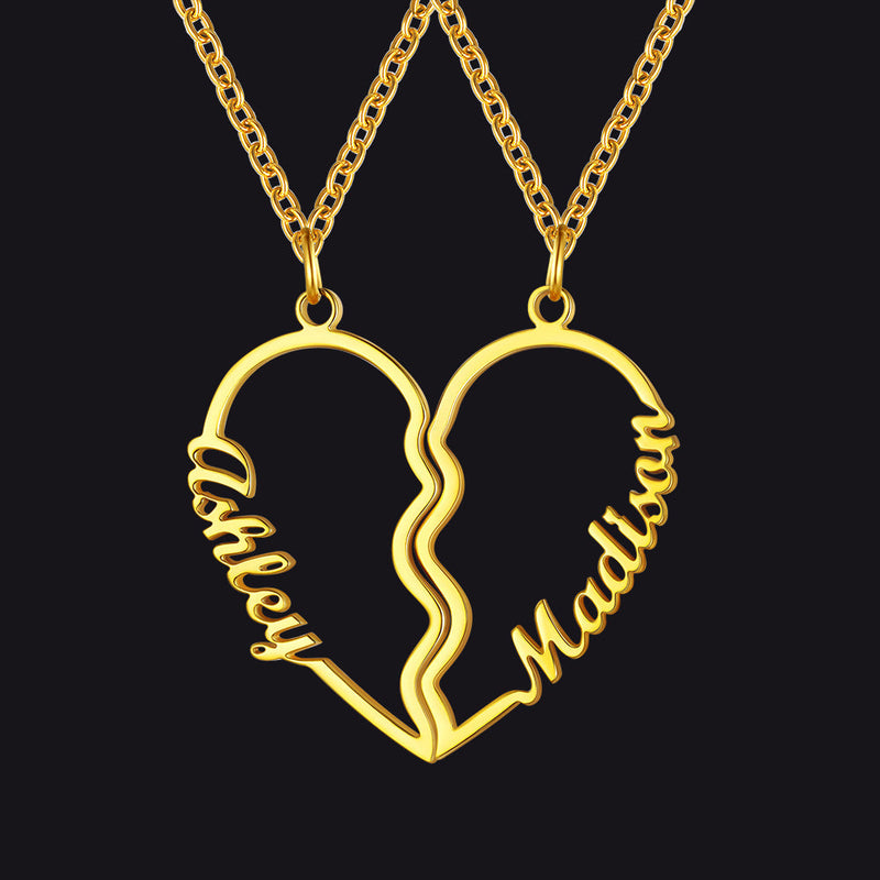 Custom Name Matching Heart Couple Necklaces Gift for Couple Mom Daughter