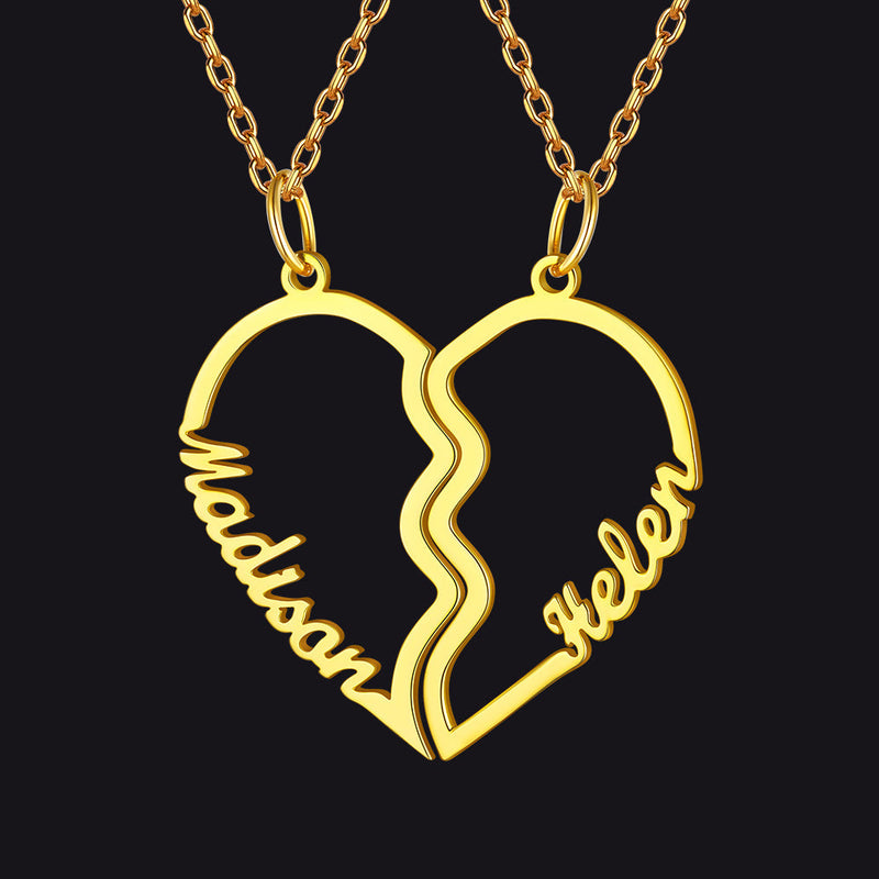 Custom Name Matching Heart Couple Necklaces Gift for Couple Mom Daughter