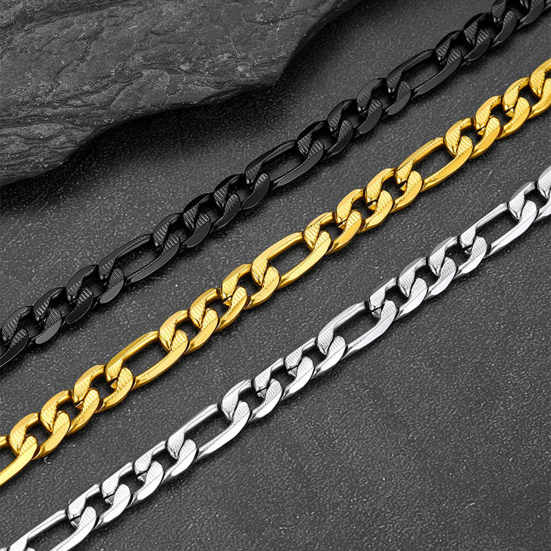 Figaro Curb Chain Link Necklace, 6/7.5/10 Mm Width
