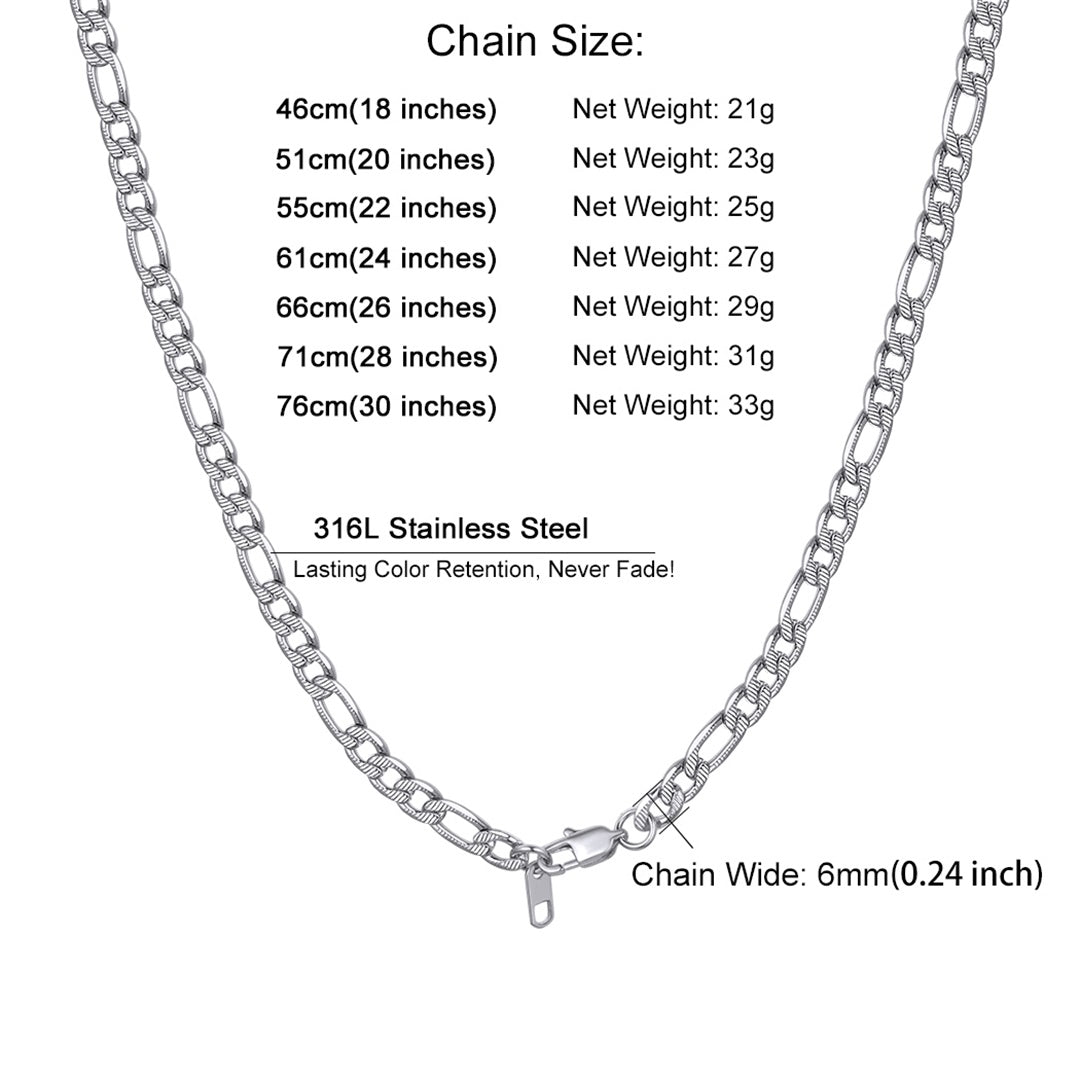 Figaro Curb Chain Link Necklace, 6/7.5/10 Mm Width