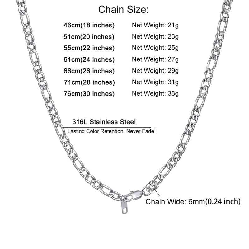 Figaro Curb Chain Link Necklace, 6/7.5/10 Mm Width