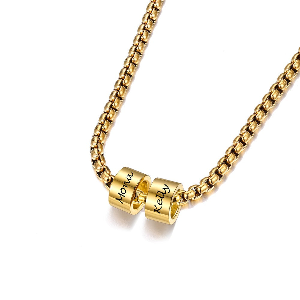 Customized Engraved Name Beads Chain Necklace for