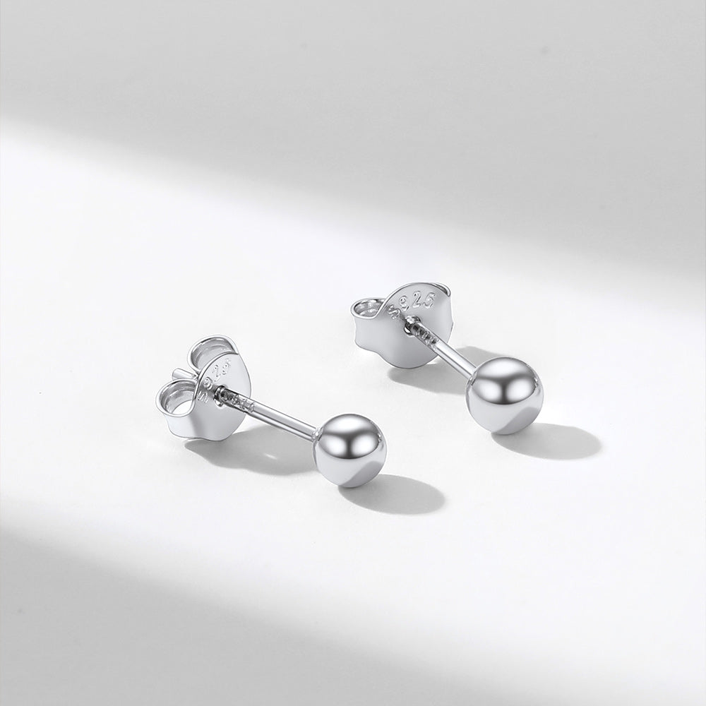 S925 Silver Minimalist Ball Stud Earrings for