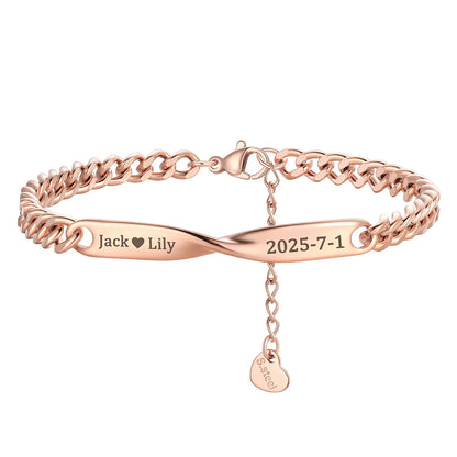 Custom Engraving Mobius Matching Link Bracelets for Couple